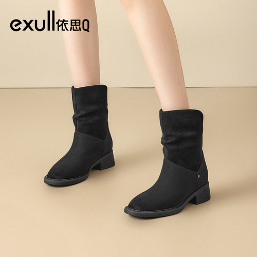 exull/依思Q2025秋冬新款时装靴勃肯短靴女堆堆靴磨砂靴马丁靴