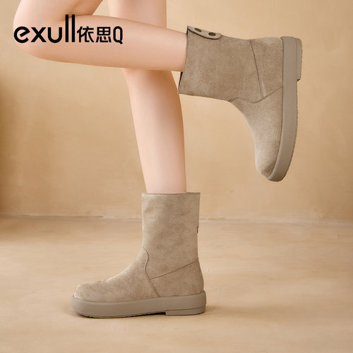 exull/依思Q2025秋冬新款复古翻毛小短靴显瘦瘦靴洋气公主女短靴