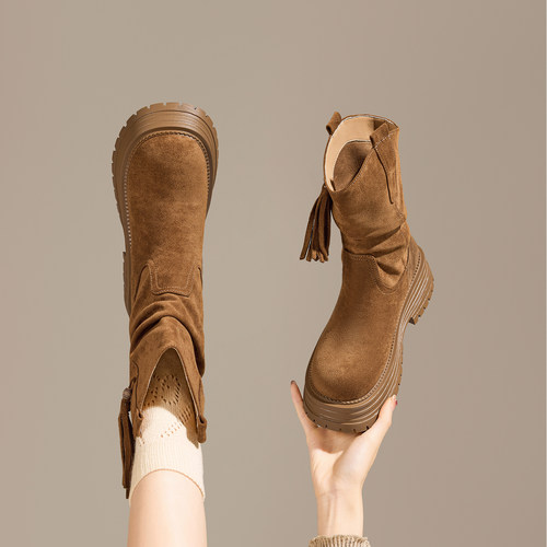 exull/依思Q2025秋季美拉德靴子女短靴英伦风马丁靴女复古堆堆靴