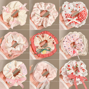 胡乱款可爱粉色大肠发圈儿童头绳韩系蕾丝蝴蝶结花边丸子头发绳