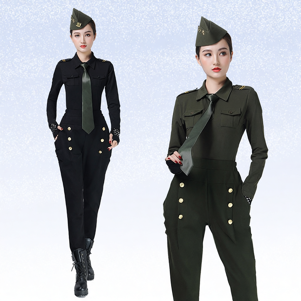吉特巴服装新款长袖翻领军绿黑色肩章广场舞演出服水兵舞上衣女