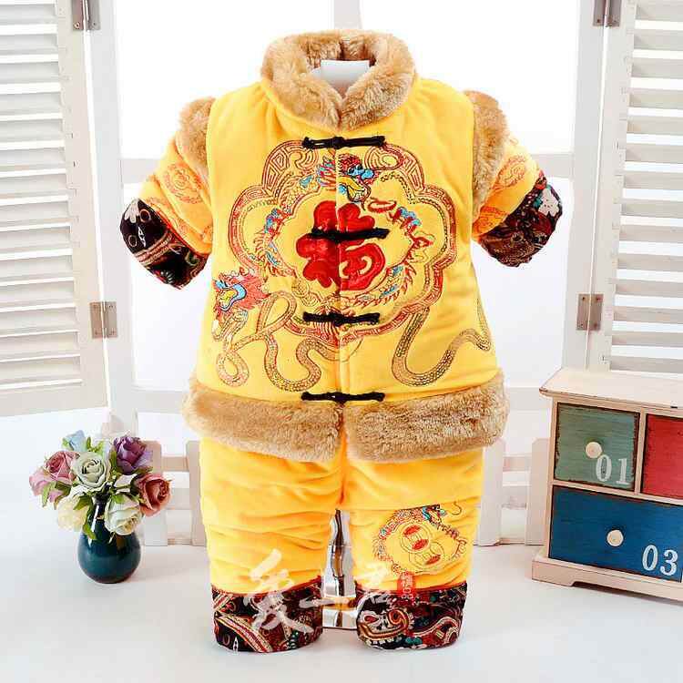 男童唐装套装冬季加厚棉衣服宝宝0-1-2周岁3生日礼服婴儿童新年服