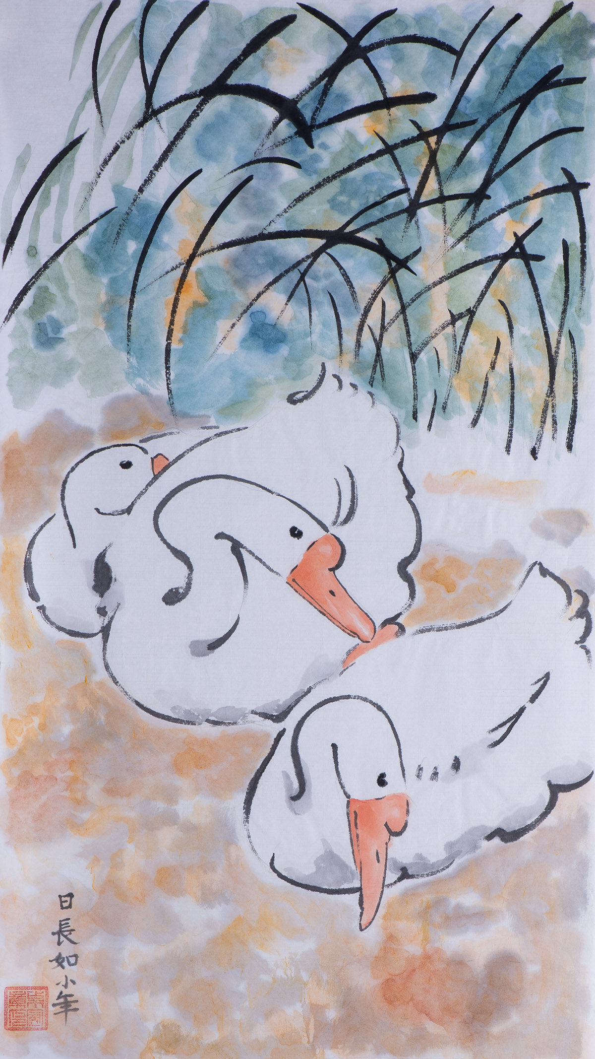 纯手绘真迹国画绘画写意画水墨画鹅字画条幅订制客厅办公室装饰画