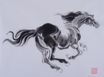 字画纯手绘中国画奔马图卧室书画