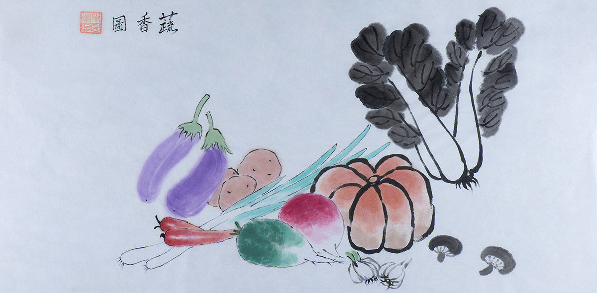 纯手绘横幅国画写意画花鸟水墨画蔬菜南瓜图字画客厅卧室中式挂画