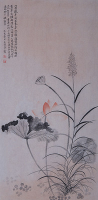字画荷花没骨花鸟复古禅意挂画