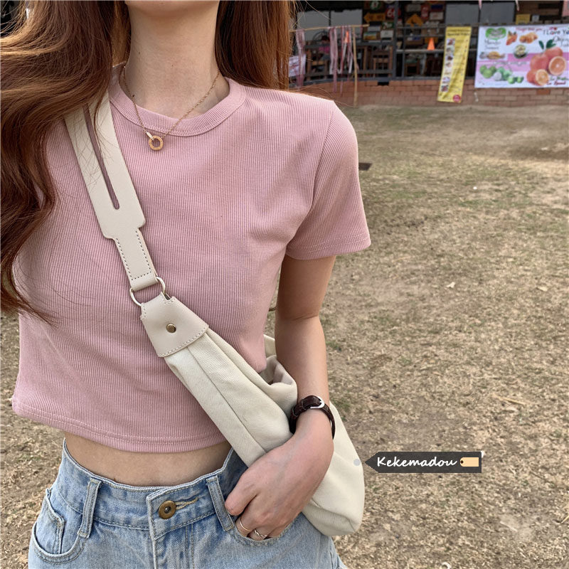 短袖t恤女ins潮2024年夏季新款打底衫显瘦修身短款半袖露脐上衣女,女装/女士精品,T恤,淘宝优惠券,粉丝福利购,淘宝优惠卷