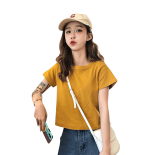 短袖女2024新款超火网红小款上衣女夏短款高腰牛油果绿t恤ins潮