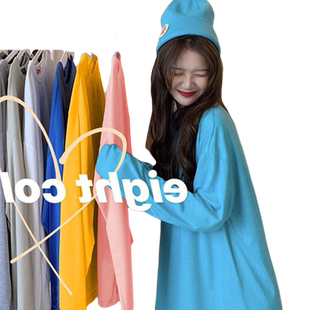 2024春季bf宽松纯色中长款T恤女下衣失踪早秋显瘦情侣上衣潮