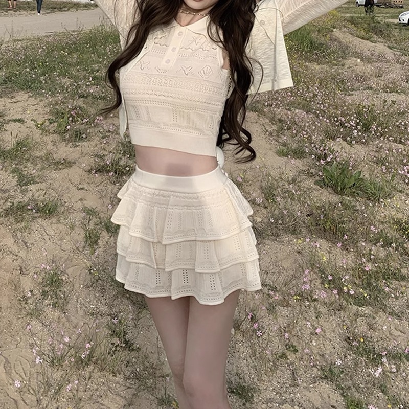 少女针织背心半身裙套装设计感