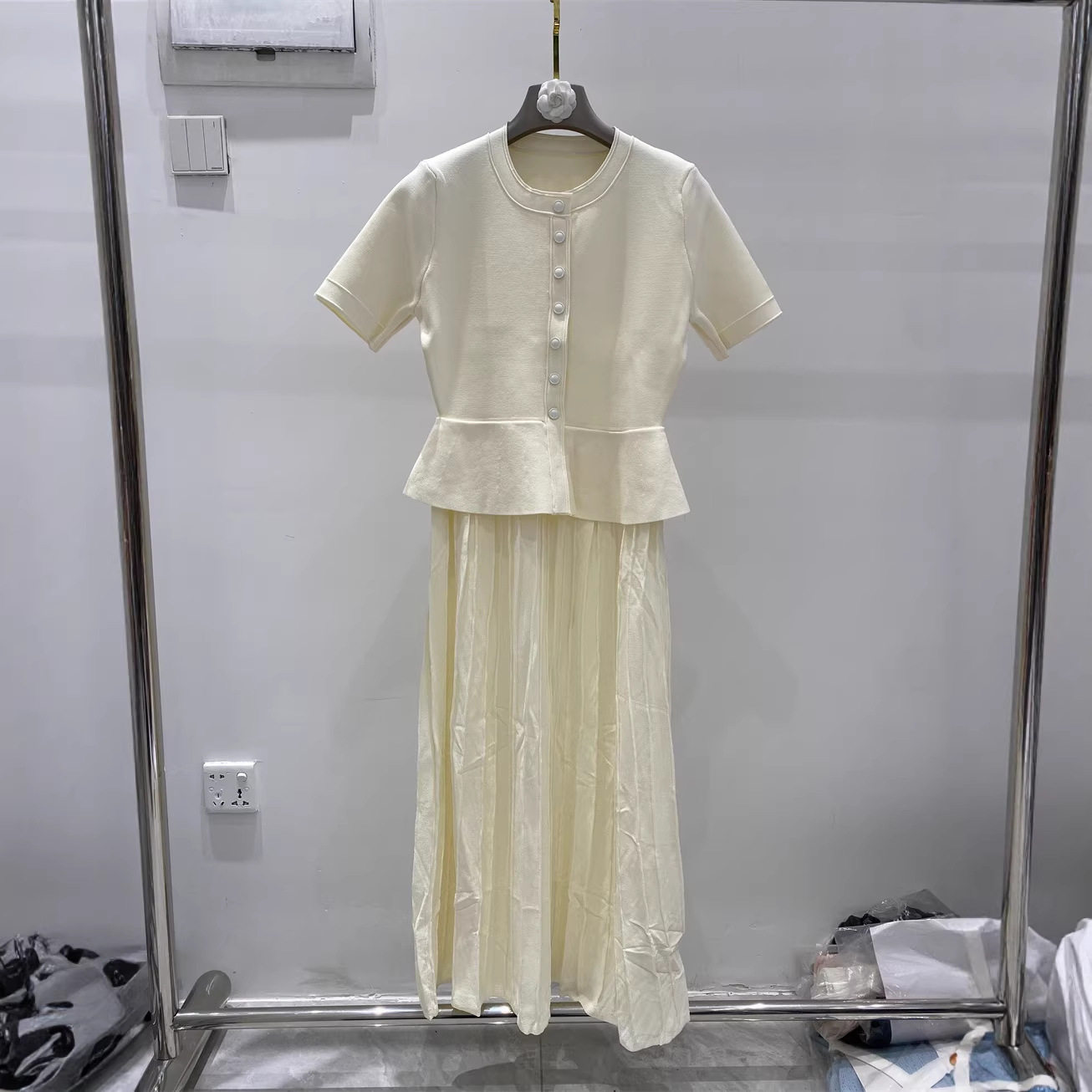 荷叶边短袖修身长款连衣裙女2026春夏新款女装工厂时尚针织裙子女