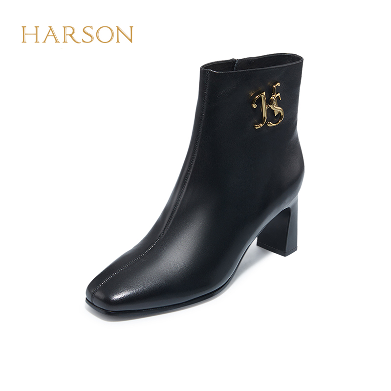 2024冬季新款方头女鞋哈森欧美