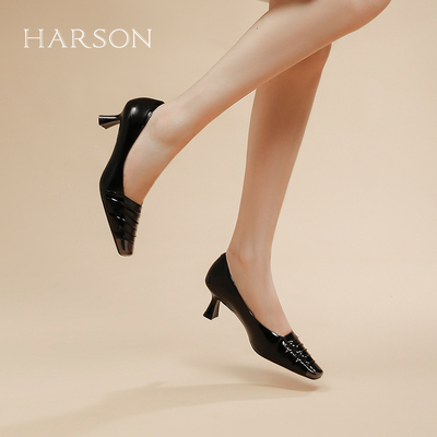 哈森女鞋春秋新款方头细跟单鞋