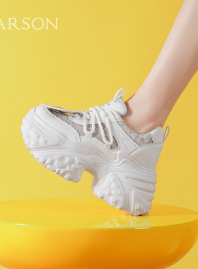 哈森2025新款春秋季真皮女鞋厚底增高老爹鞋运动休闲鞋HWCS250133