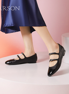 哈森平底单鞋春秋新款法式复古银色一字双排扣女鞋HWS240116