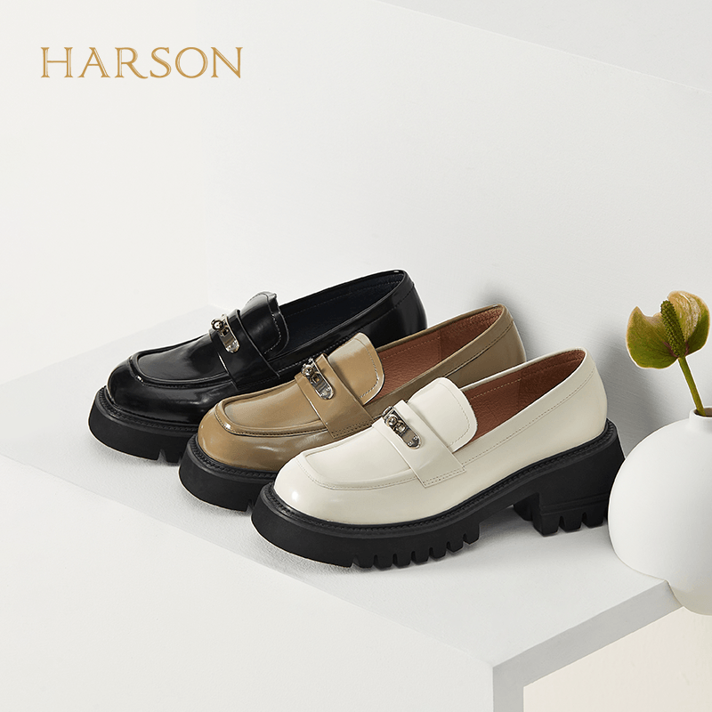 哈森商场同款女鞋懒人厚底乐福鞋