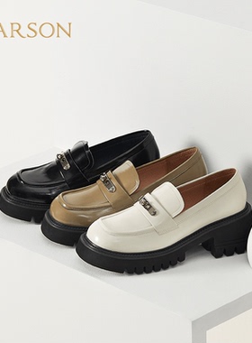 哈森商场同款女鞋休闲粗跟方头一脚蹬懒人厚底乐福鞋单鞋HL228801