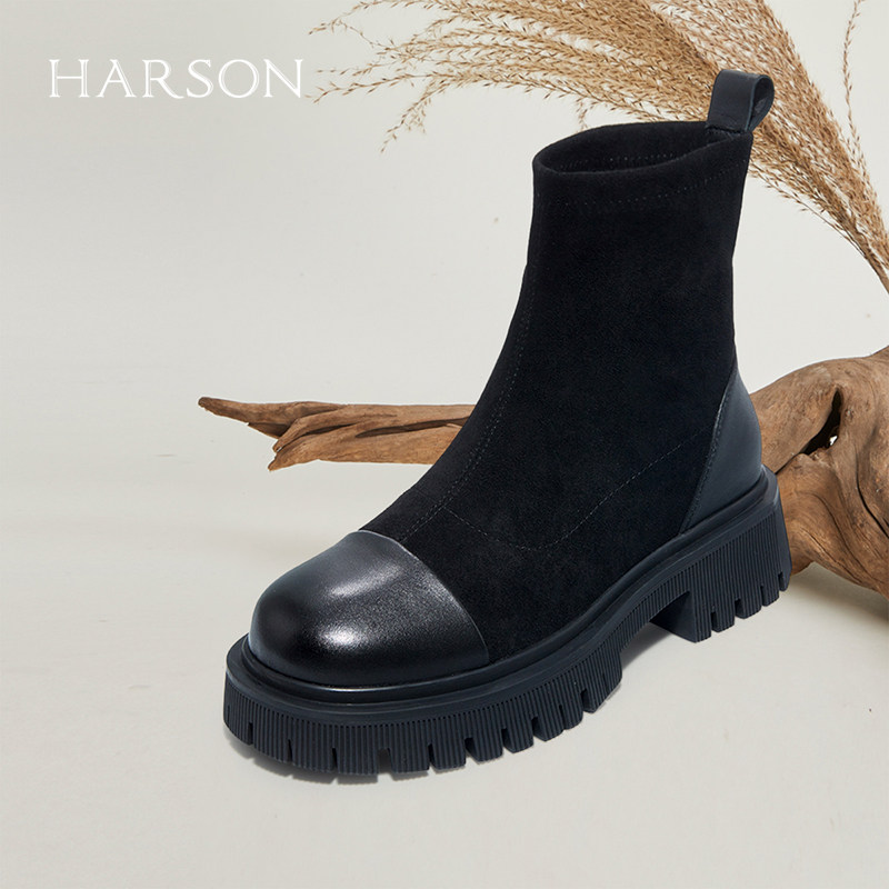 哈森秋冬切尔西靴烟筒靴