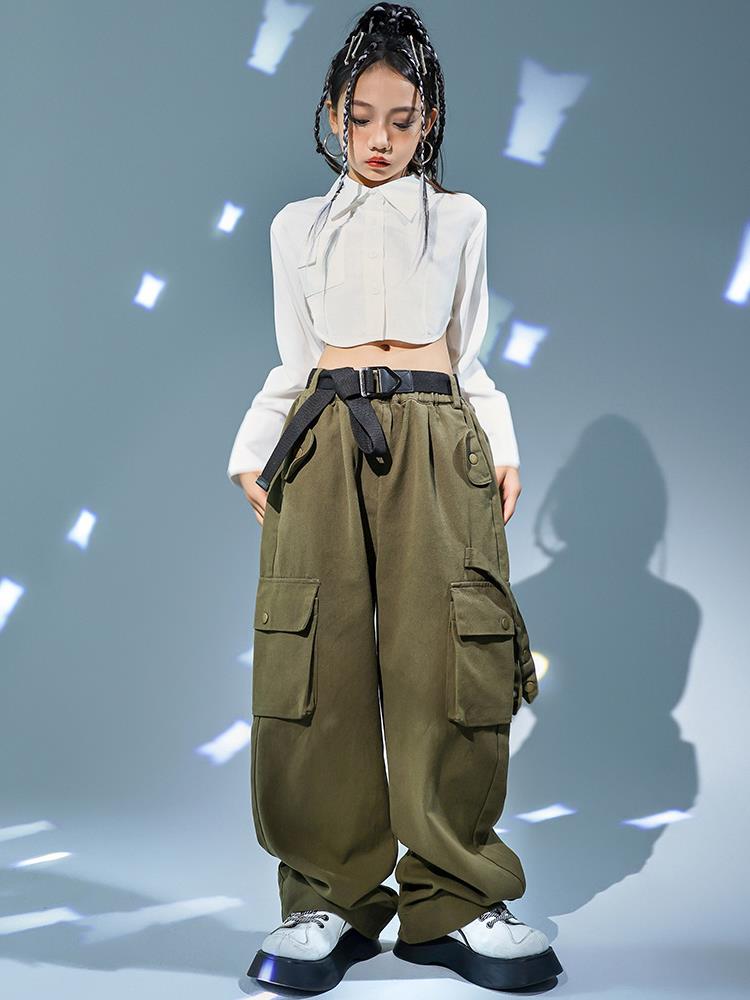 女童爵士舞服装儿童演出服Jazz露肚脐套装走秀hiphop嘻哈潮服