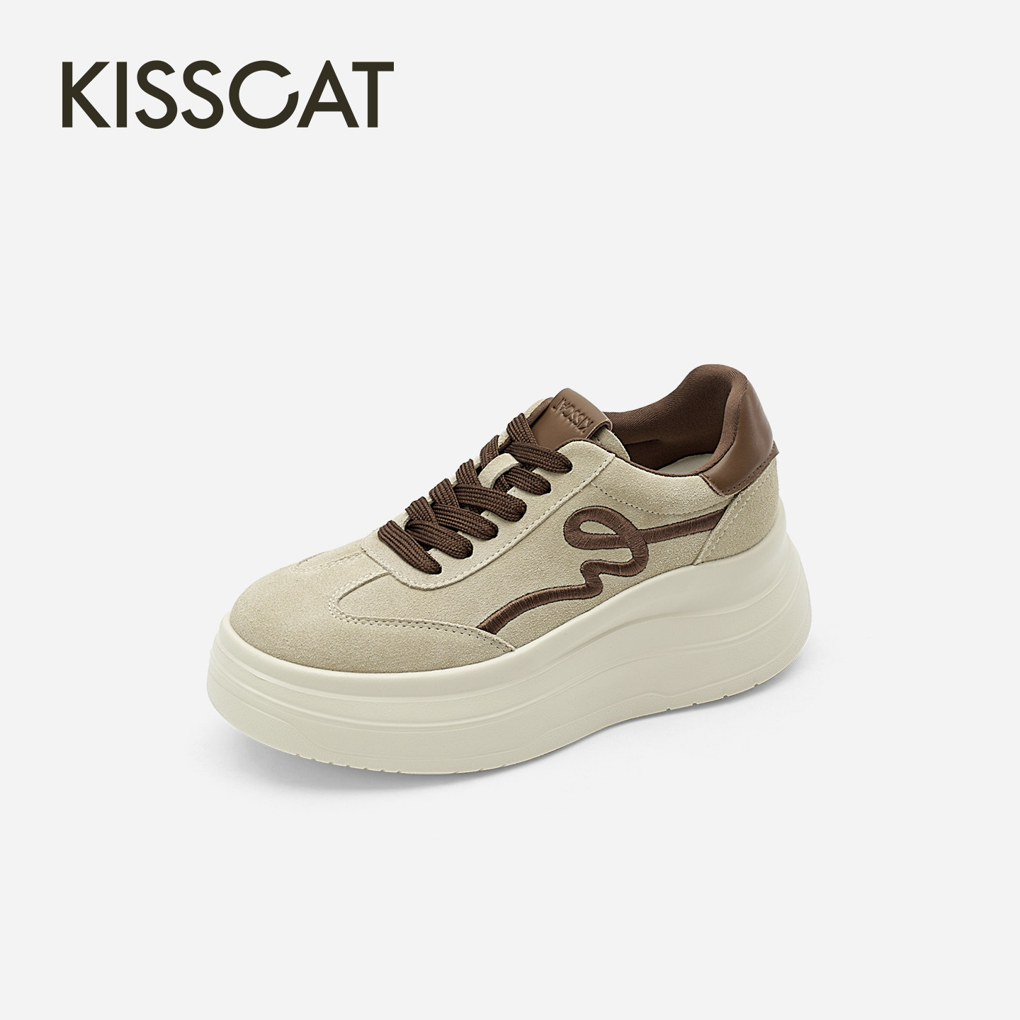 KISSCAT接吻猫[拿破仑]7cm厚底德训长腿鞋2026年秋季新品德训鞋女