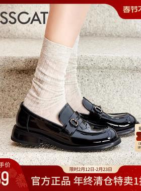 KISSCAT接吻猫秋季新款复古光面小皮鞋通勤圆头英伦乐福鞋女