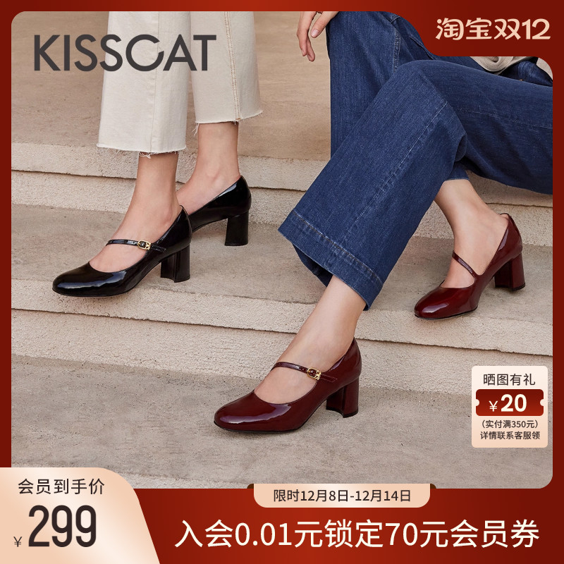 接吻猫玛丽珍鞋粗跟复古
