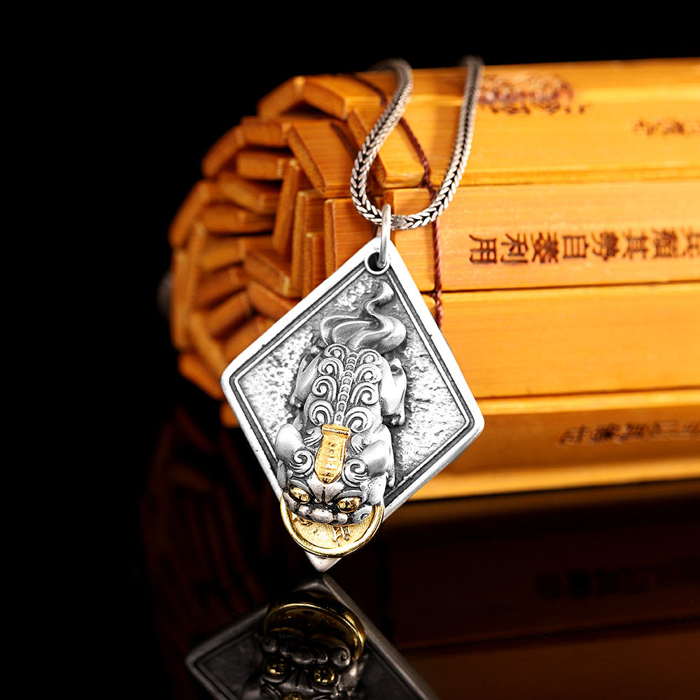 德琳居 泰银精工s925银个性男士貔貅吊坠一夜暴富挂坠毛衣坠子