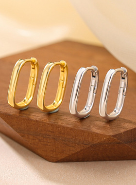 JHEPANs925纯银方形素圈简约u形法式高级感ins风耳扣耳环