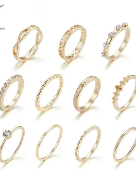 合金镶钻几何戒指套装 小众高级感多款式指环戒指air006