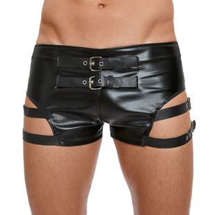 大佬弹力超短裤 伪娘女装 紧身PU皮裤 夜店酒吧gogo领舞性感低腰男士