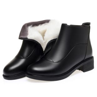 冬中筒靴妈妈短靴软皮靴子女棉鞋 加绒加厚羊毛皮毛一体雪地靴棉鞋