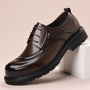 青中年男式 高端男鞋 真皮商务皮鞋 男士 防滑大头厚底休闲皮 百搭新款