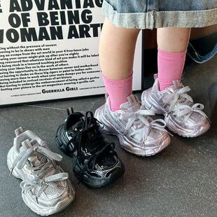 儿童老爹鞋百搭季新款银色水钻女童鞋子爵士舞演出鞋街舞男童运动