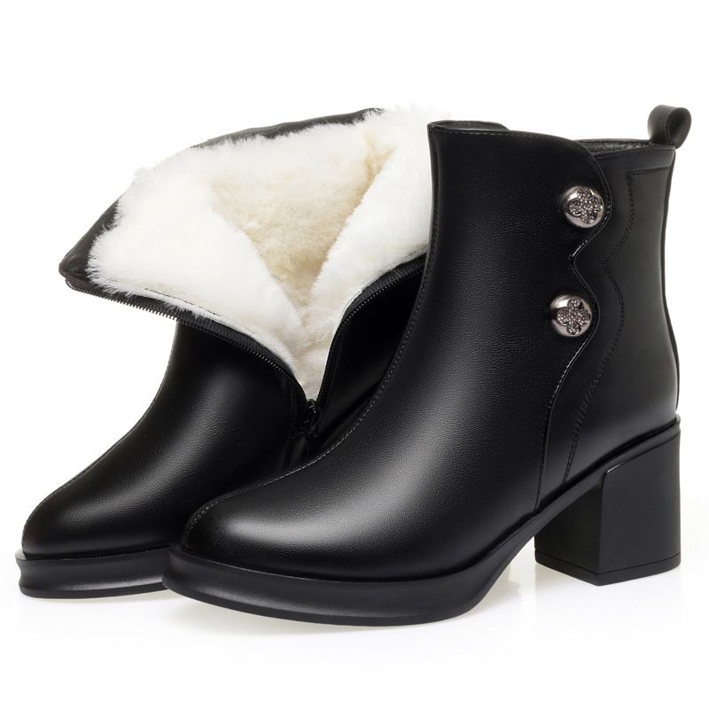 新款软皮舒适软底粗跟磨砂短靴女