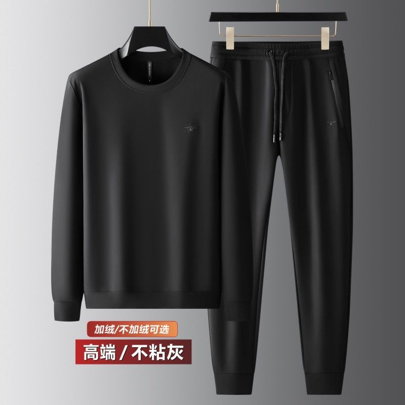 高品质秋冬套装男宽松大码男士运动服套装加绒中年休闲卫衣套装08