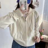 KANING韩系立领双拉链麻花毛衣女2025秋冬设计感慵懒小众针织衫 女