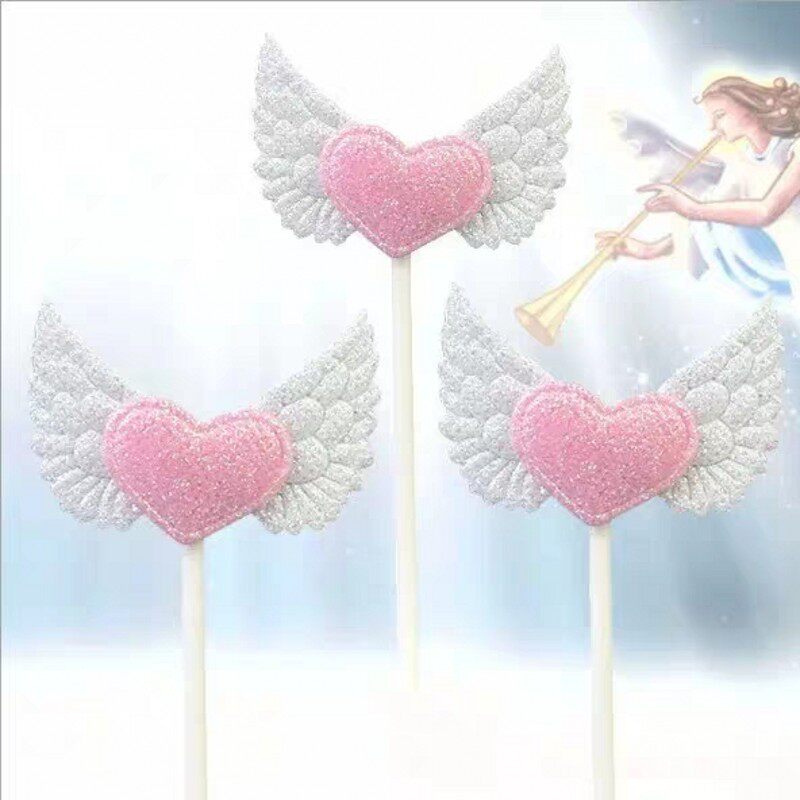 女孩生日蛋糕装饰插件天使爱心翅节日装扮用品
