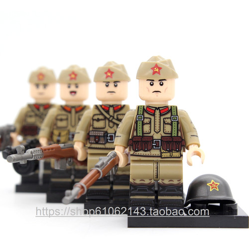 粤睿智达N667-670苏军m35制服小颗粒积木人仔袋装