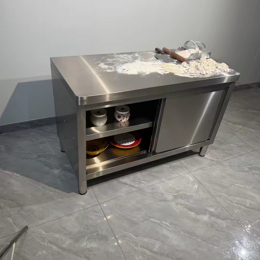 组装款不锈钢橱柜加厚拉门工作台