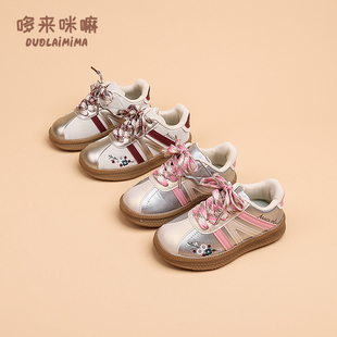 绣花国风德训鞋 皮面休闲鞋 2024秋季 小女孩低帮板鞋 新款 儿童运动鞋