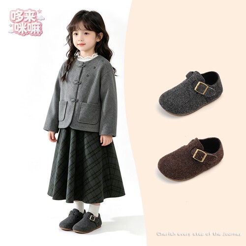 儿童勃肯鞋女童二棉加绒小皮鞋