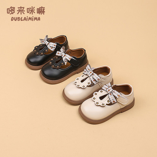 儿童皮鞋女童蝴蝶结公主鞋