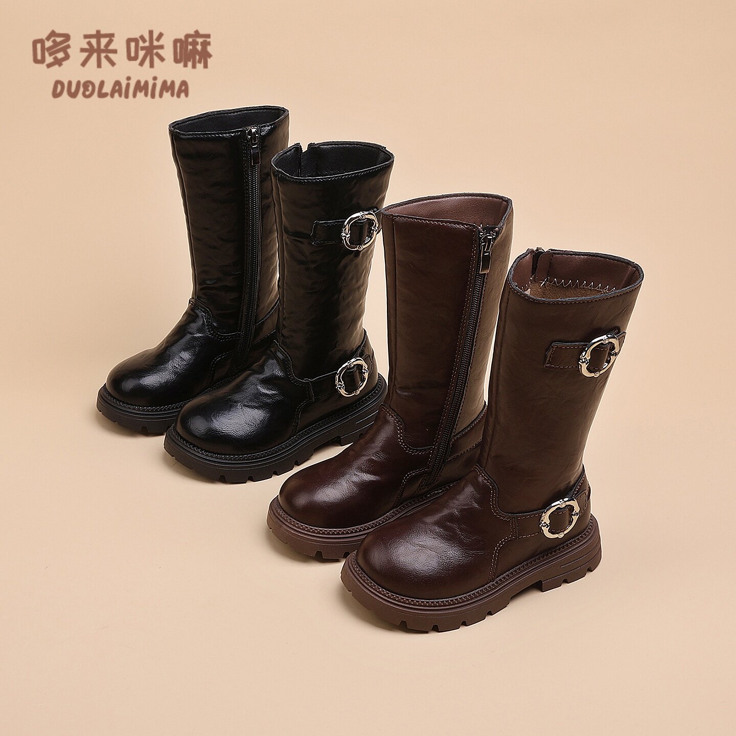 女童长靴新款2025儿童复古长筒靴秋冬季百搭高筒靴时装马丁皮靴