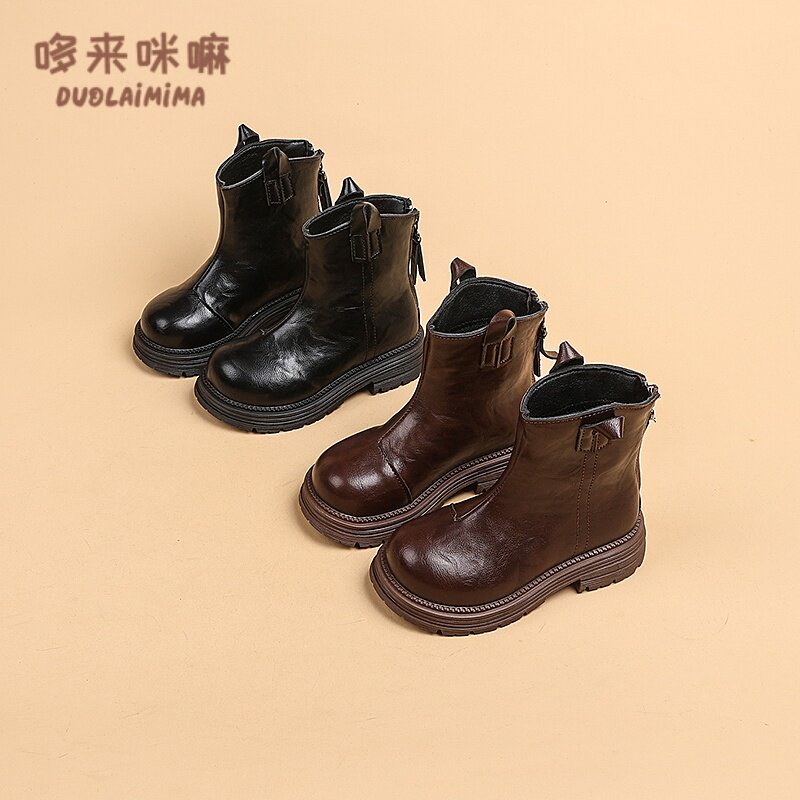 女童时尚百搭纯色马丁靴2025秋季新款中大童靴子演出软底舒适单鞋