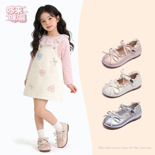 儿童玛丽珍鞋2026春秋新款女童蝴蝶结公主鞋软底蕾丝花边防滑皮鞋