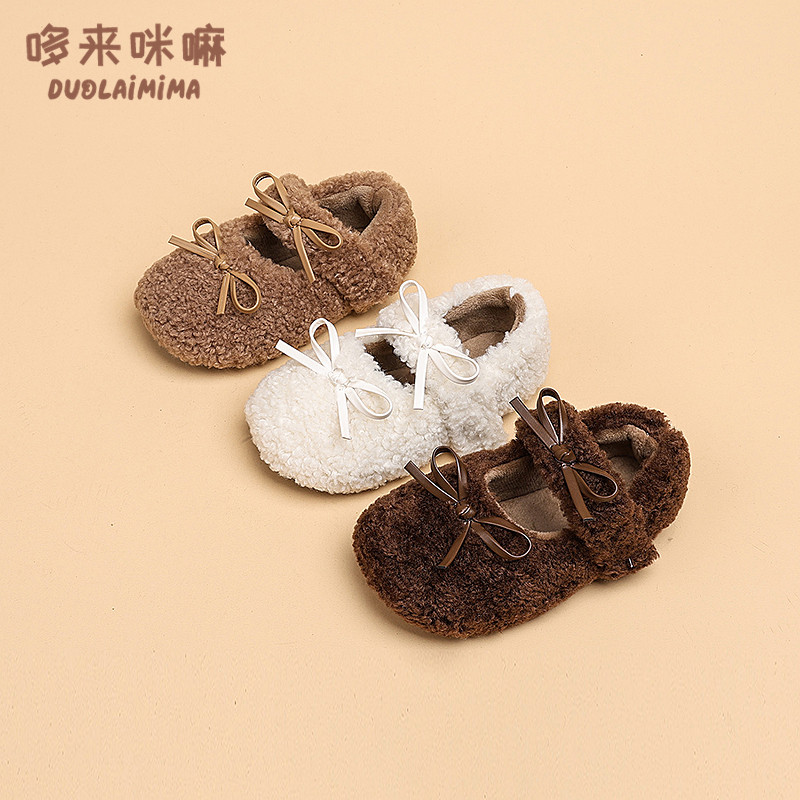 女童毛毛鞋儿童蝴蝶公主棉鞋冬季新款鞋子女宝加绒保暖软底豆豆鞋,童鞋/婴儿鞋/亲子鞋,棉鞋,淘宝优惠券,粉丝福利购,淘宝优惠卷