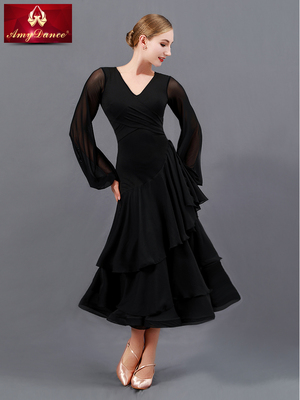 摩登舞连衣裙时尚灯笼袖大