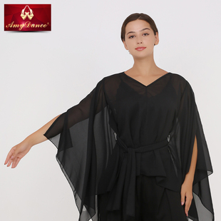 雪纺广场舞舞蹈服装 艾美舞服复古广袖 性感拉丁舞上衣女V领短袖