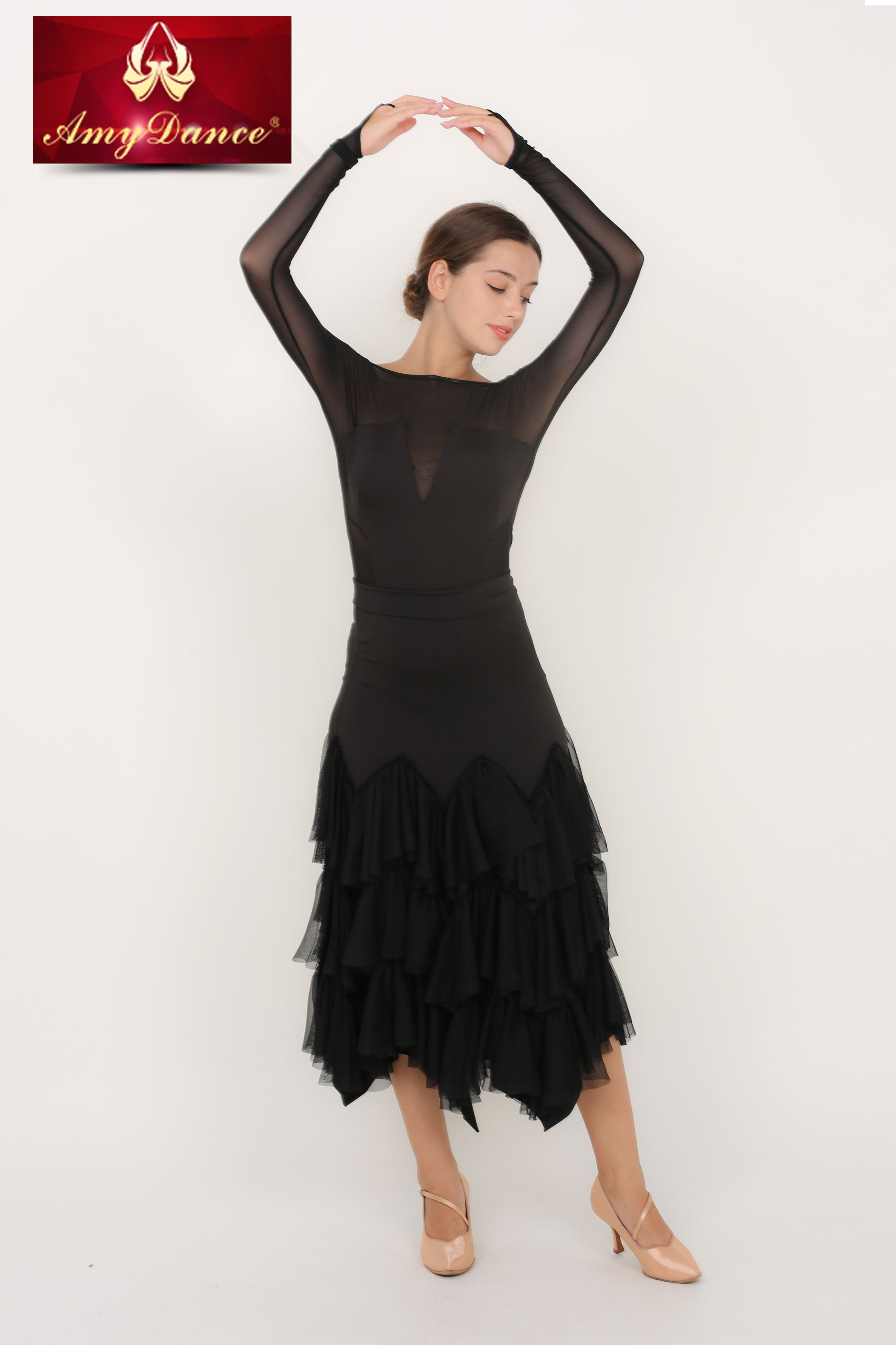 艾美舞服交谊舞半身裙高档裙摆摩登舞练习裙女式舞裙下装