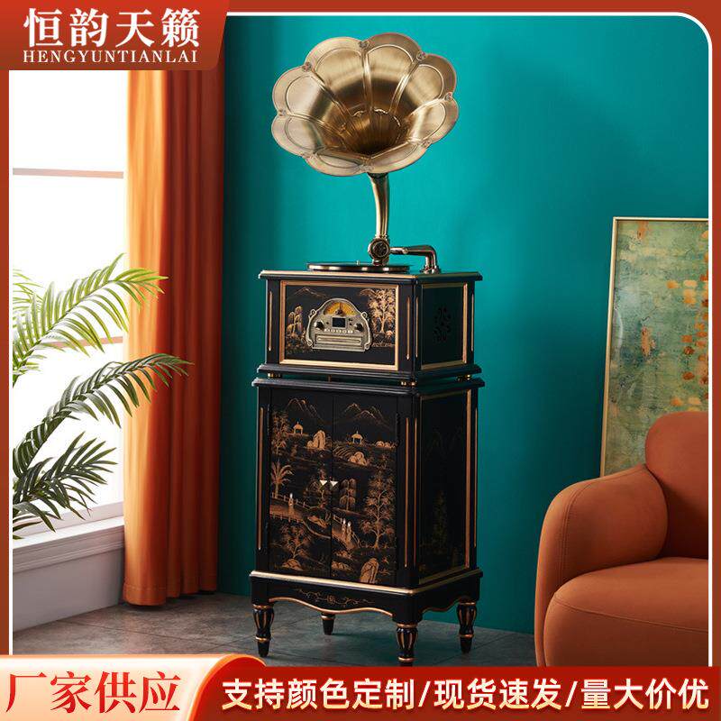 恒韵天籁客厅轻奢风复古留声机音箱青铜喇叭仿古电黑胶唱机